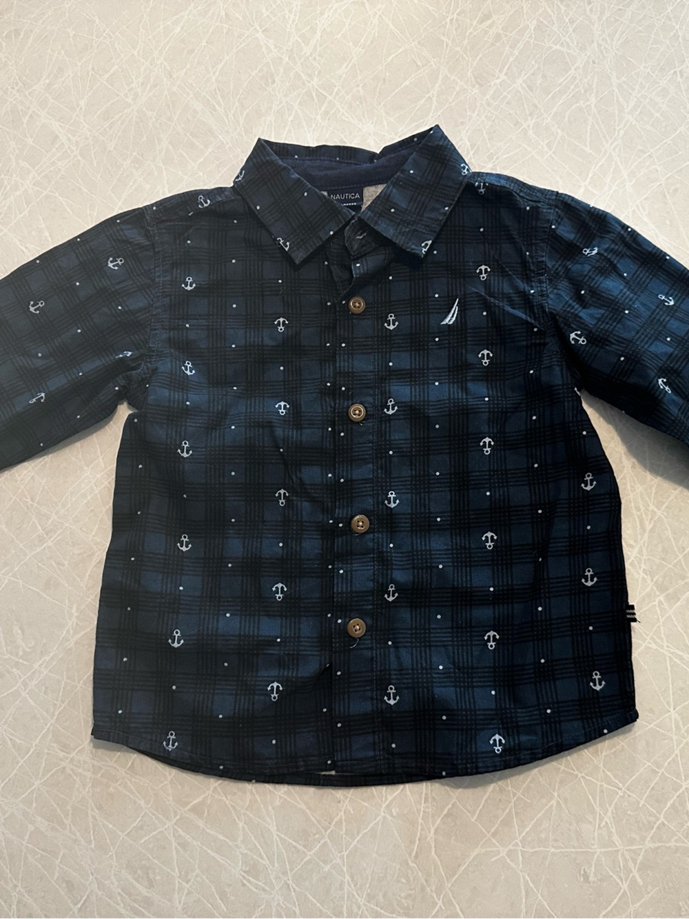 Nautica Navy Plaid Button-Up Shirt Jacket with Anchor Motif